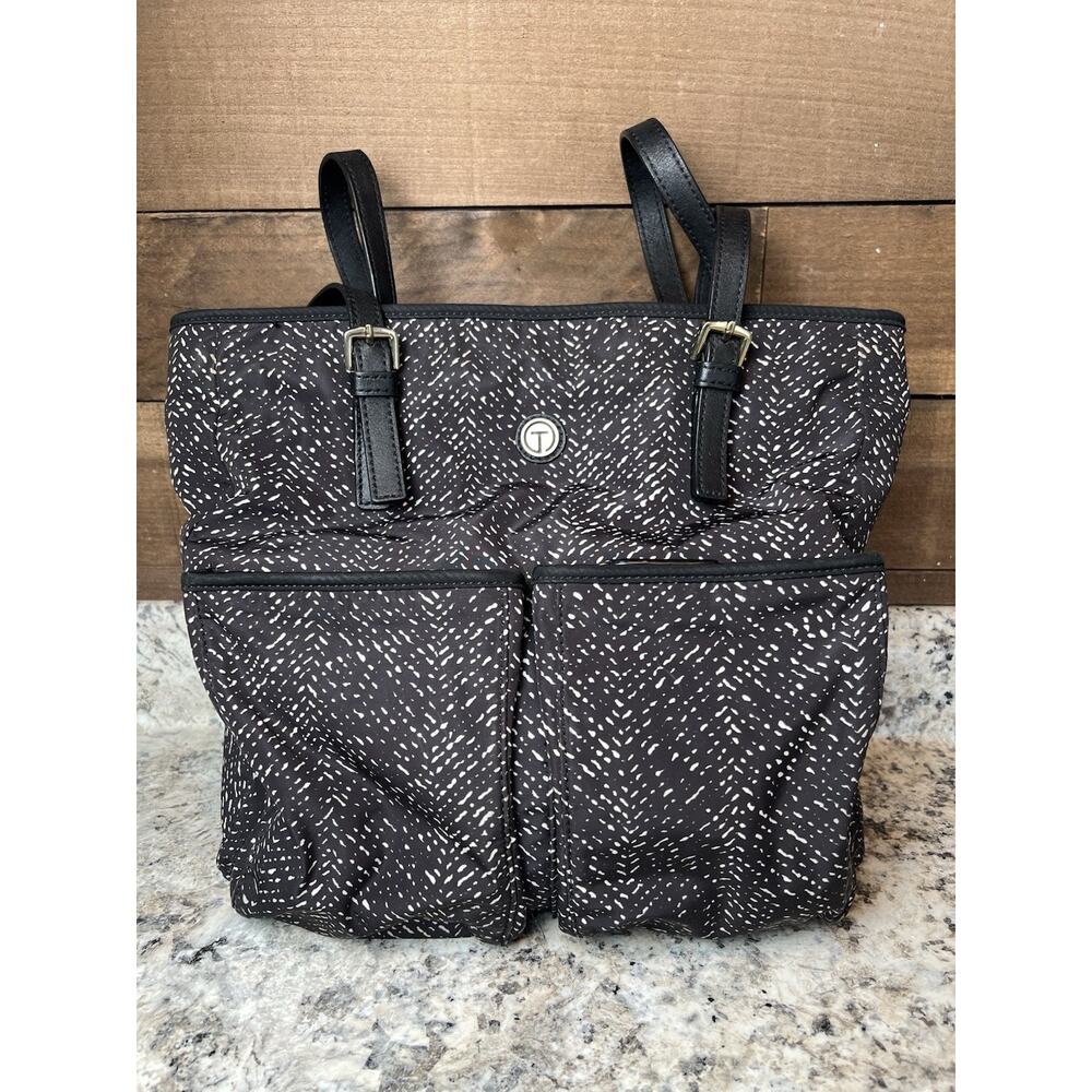 T By Talbots Printed Nylon Tote Bag With Leather Straps